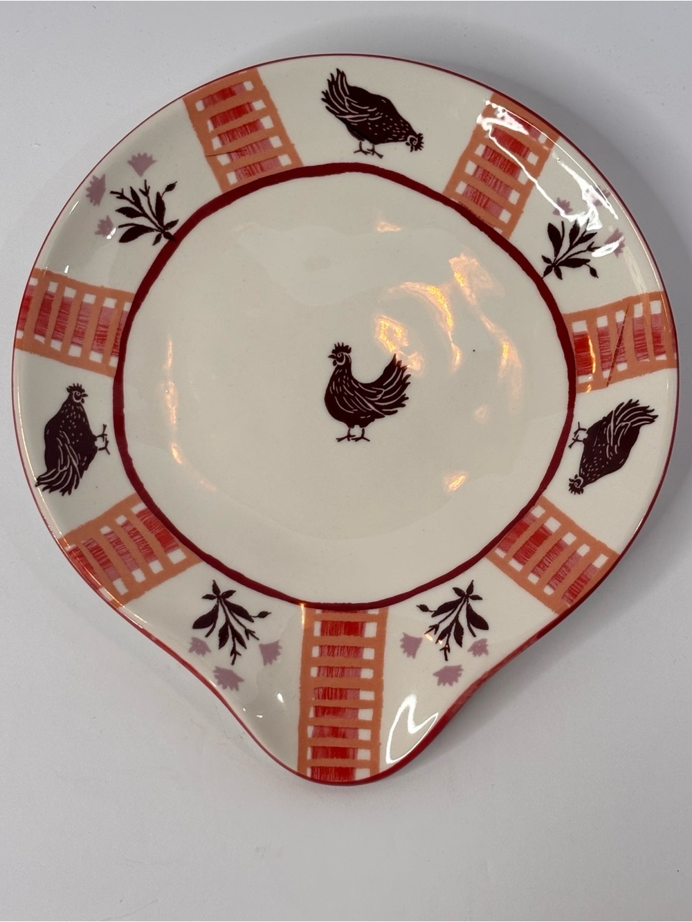 Anthropologie Millie Stoneware Spoon Rest Chicken 6.5” Hand Painted NWT